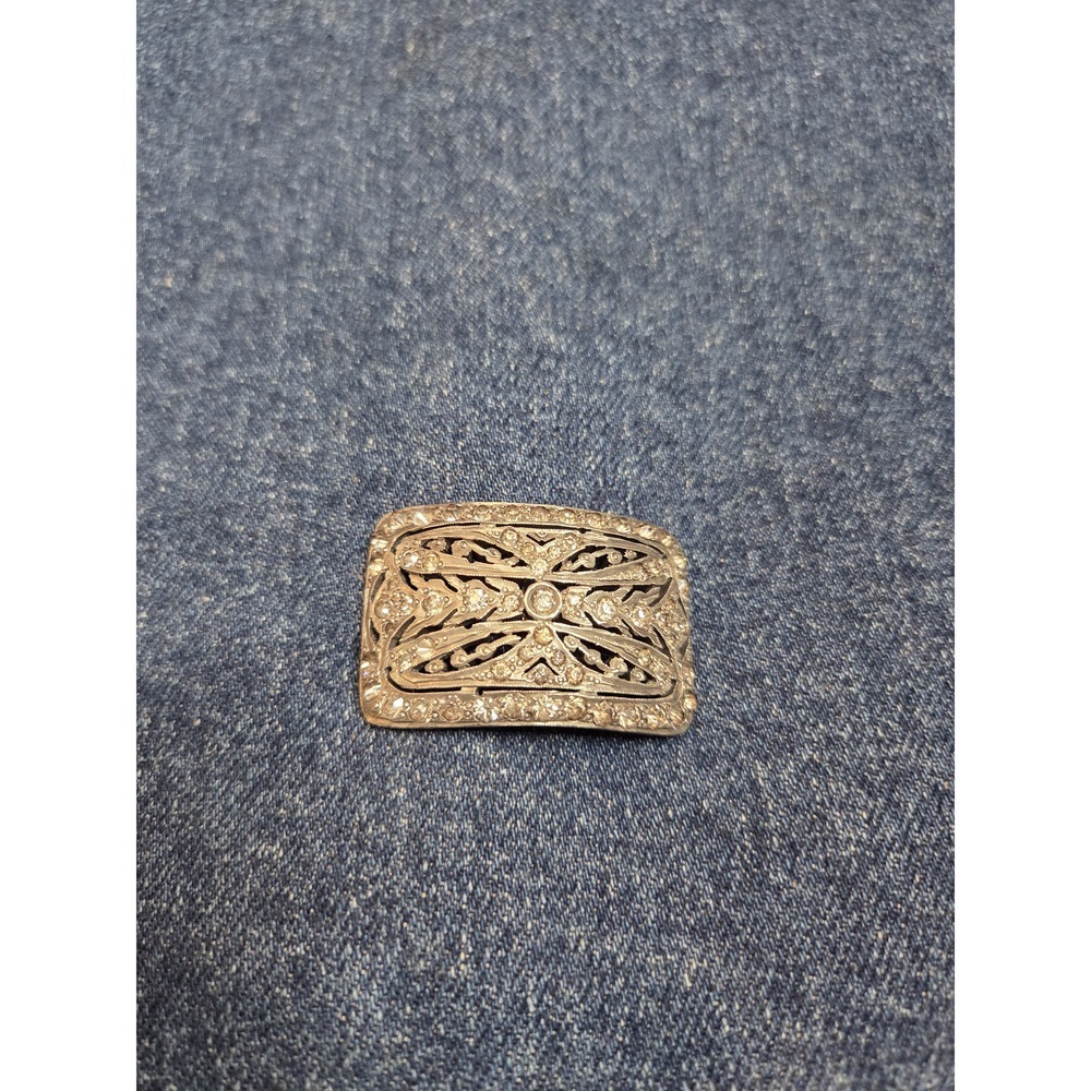 Women's Vintage Rhinestone Art Deco Silver Belt Buckle - Brooch Too
